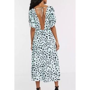 Lost Ink Mint Black Dalmatian Polka Dot Open Back Midi Dress Women 8